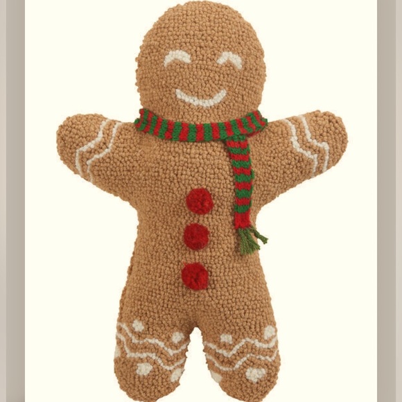 Peking Handicraft || Hooked Wool Gingerbread Man Throw Pillow - Picture 3 of 6